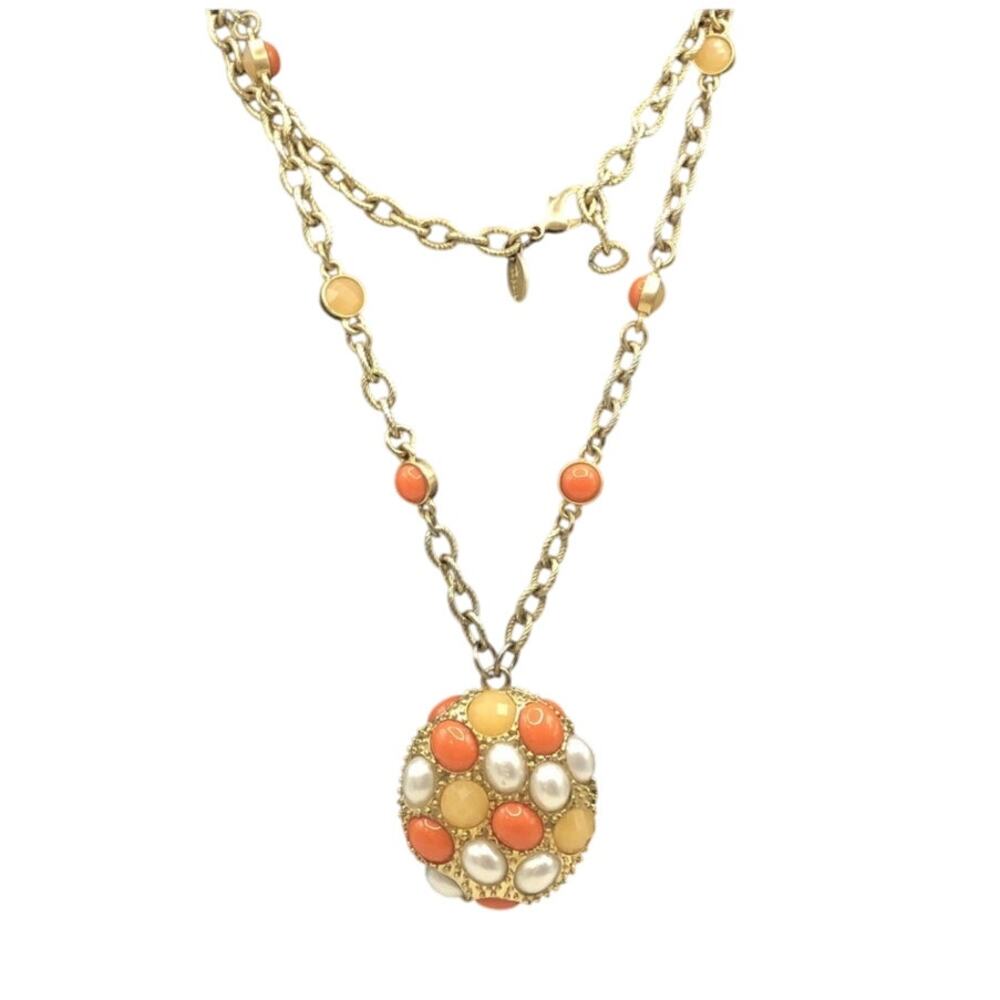 Lia Sophia Empress Matte Orange Cabochon Pendant